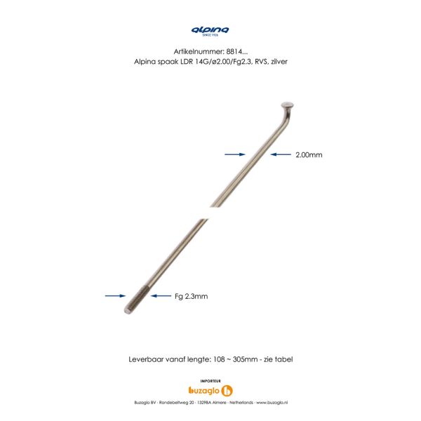 Load image into Gallery viewer, Alpina spaken 296-14 ø2.00mm fg 2.3 - rvs zilver (144 stuks)
