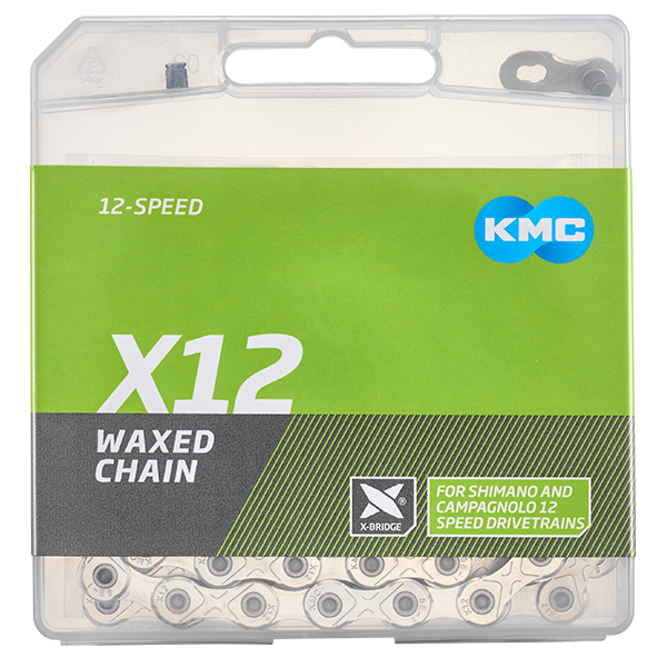 Load image into Gallery viewer, Kmc kette x12 chains x12 silver 1 2 x 11 128 126gl waxed
