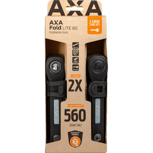 Axa vouwslot fold 80 lite duo pack met gelijksluitende sleutels - zwart