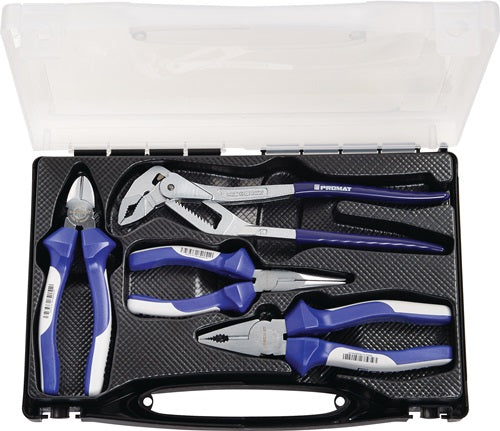 Promat tecwerk set tangen | inhoud: 4-delig | verchroomd | kunststof koffer - 4000810814