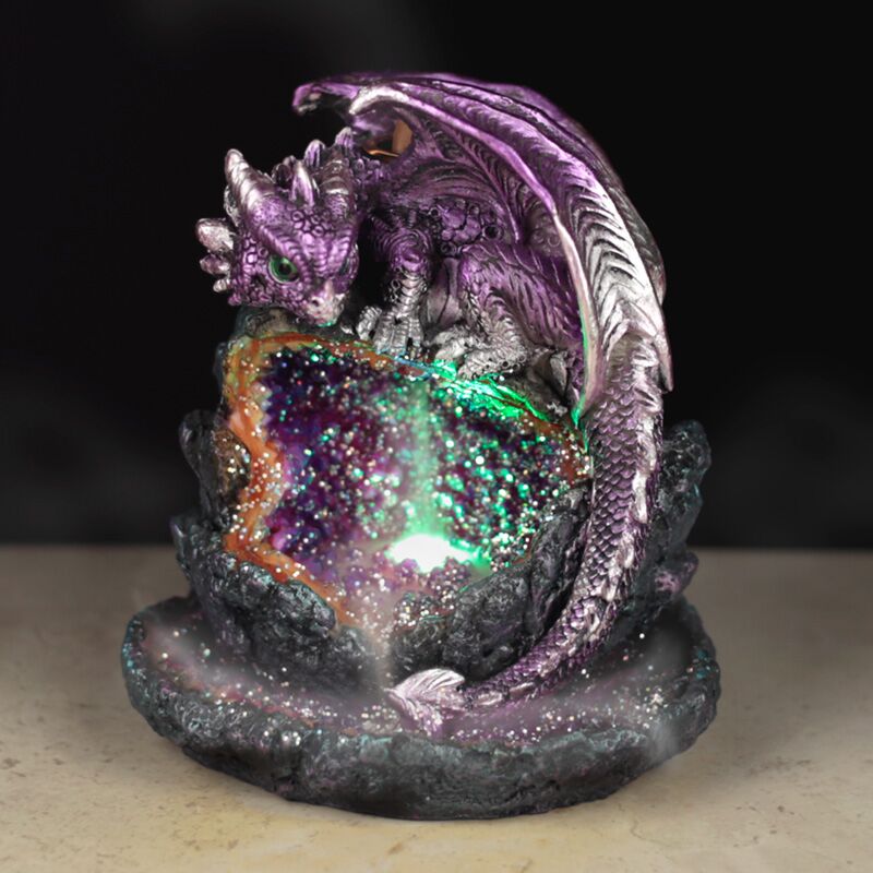 Load image into Gallery viewer, Kristalgrot paarse draak led backflow wierookhouder
