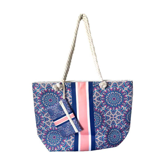 Blauwe mandala strandtas etui set