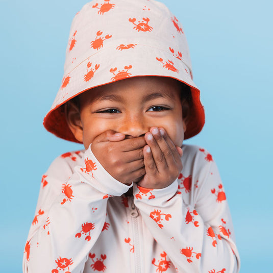 Crabby | beige rood uv omkeerbaar zonnehoedje