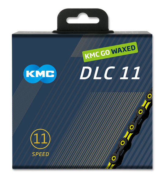 Kmc chain dlc 11 118l box waxed 11-speed black yellow