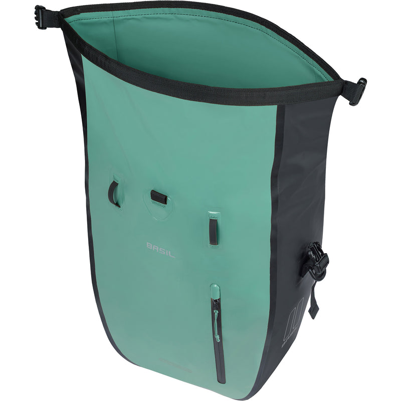 Load image into Gallery viewer, Basil enkele fietstas rivo l tarppaulin mik 25-31l 14 x 28 x 43 cm - groen zwart
