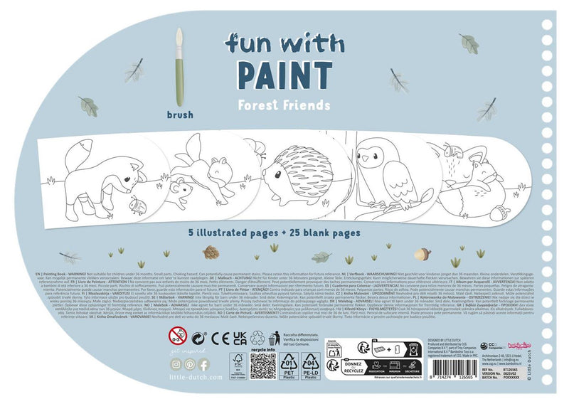 Load image into Gallery viewer, Little dutch verfboek forest friends - knutselboek tekenen en schilderen, incl kwast en 4 kleuren verf - peuter kleuter - vakantieboek - speelgoed 3 jaar
