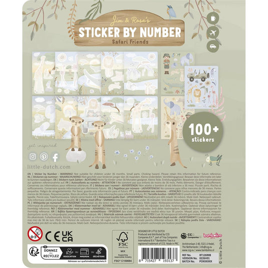 Little dutch stickerpuzzel - safari rosa - doeboek - kleurplaten - stickeren op nummer - kleuter speelgoed - knutselen - speelgoed kinderen - voor meisjes en jongens - vanaf 3 jaar