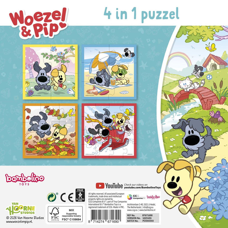 Load image into Gallery viewer, Woezel pip puzzel 4 in 1 educatief peuter speelgoed - kinderpuzzel 4x6x9x16 stukjes leren puzzelen - cadeautip puzzel 3 jaar en ouder - bambolino toys
