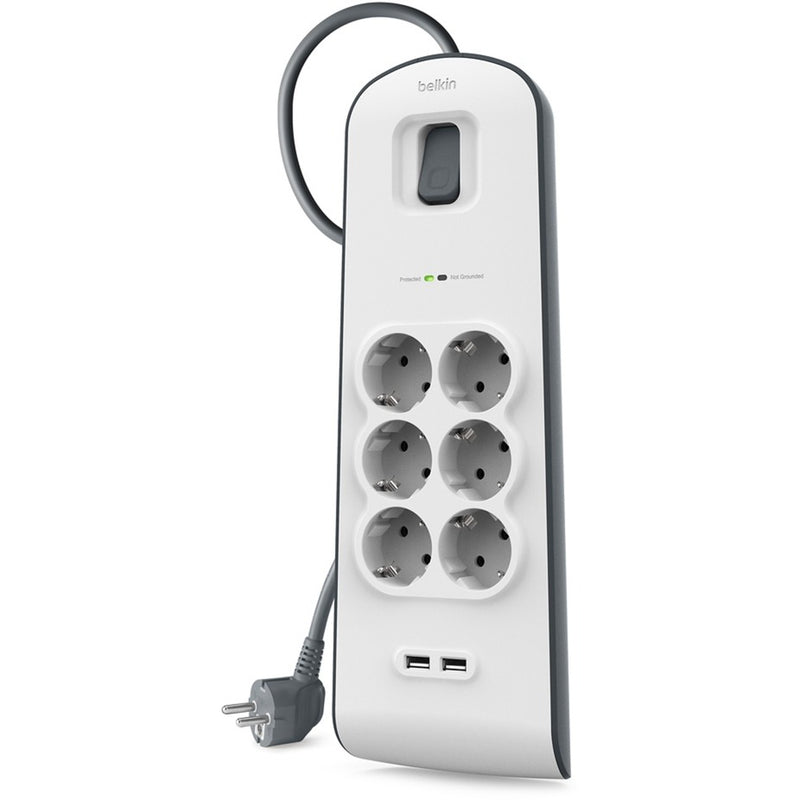 Load image into Gallery viewer, Belkin Spanningsbeveiliger met 6 stopcontacten en 2 USB-p
