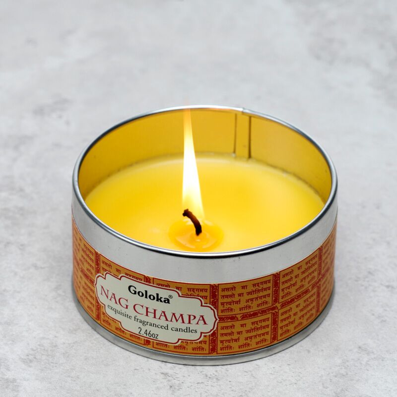 Load image into Gallery viewer, Goloka nag champa paraffine wax geurkaars in blik
