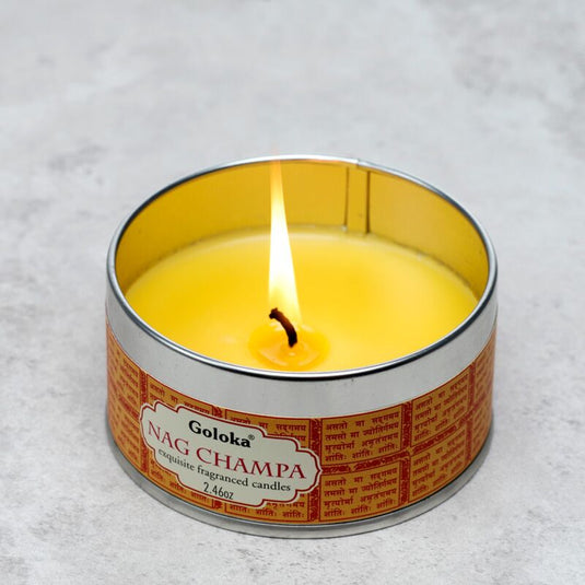 Goloka nag champa paraffine wax geurkaars in blik