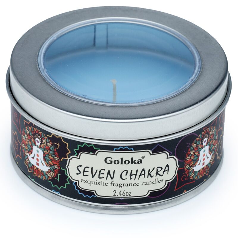 Load image into Gallery viewer, Goloka zeven chakras paraffine wax geurkaars in blik
