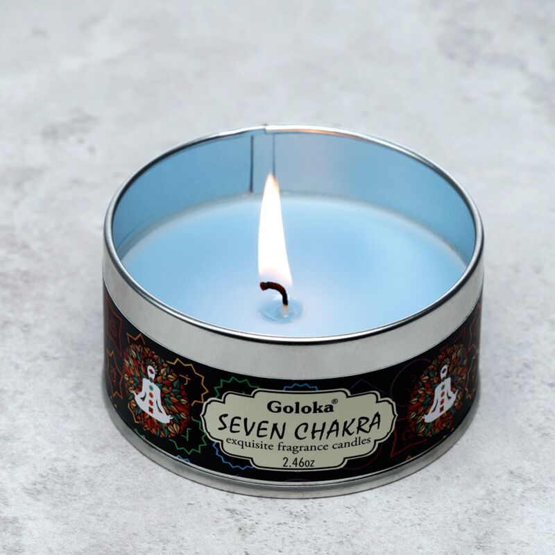 Load image into Gallery viewer, Goloka zeven chakras paraffine wax geurkaars in blik
