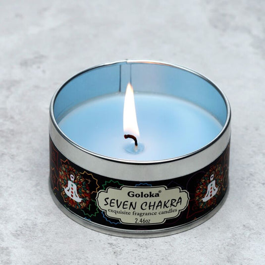 Goloka zeven chakras paraffine wax geurkaars in blik