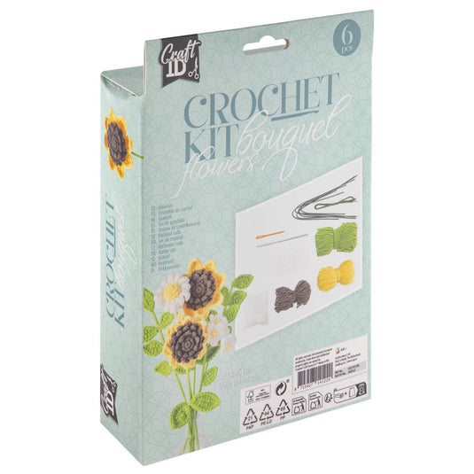 Craft id haakpakket bloemen boeket 6 zonnebloemen