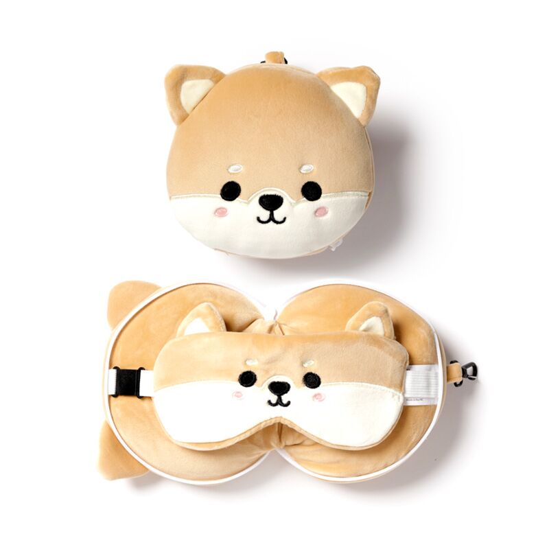 Load image into Gallery viewer, Ty relaxeazzz pluche shiba inu rond reiskussen slaapmask
