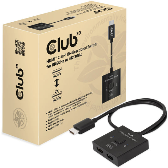 Club 3D HDMI switch 2-in-1 bi-directional for 8K60Hz or 4K