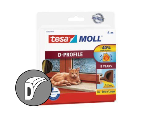 Tesa tochtband - d profiel - 6m x 3-7mm - bruin