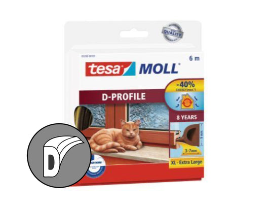 Tesa tochtband - d profiel - 6m x 3-7mm - bruin