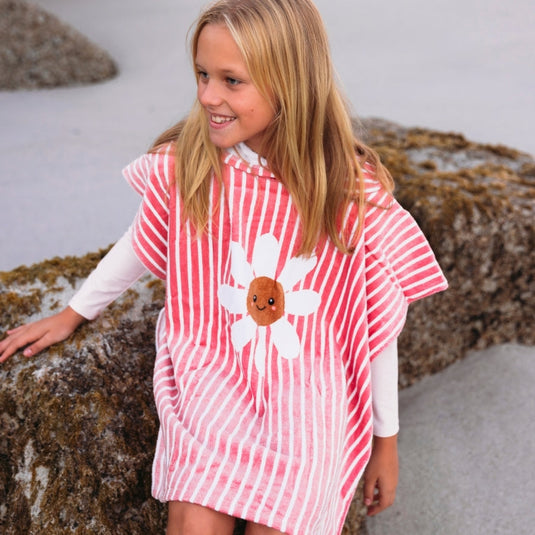 Daisy flower | rood witte katoenen strandponcho 65 x 65 cm