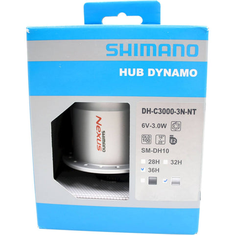 Shimano dynamo hub 100/36 silver dh-c3000 6v/3.0w nut