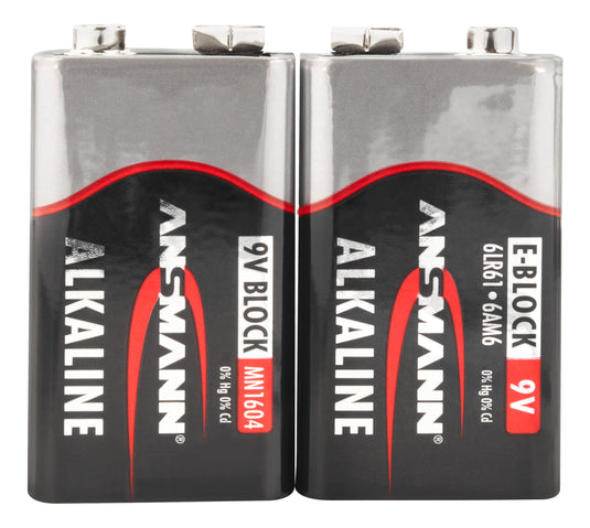 Ansmann alkaline batterij 9 volt e blok 6lr61 2 pcs. krimp
