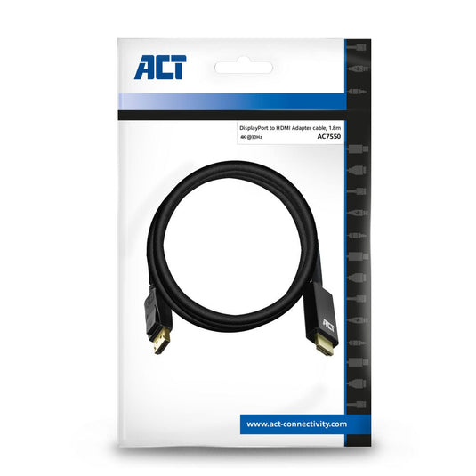 Act displayport male naar hdmi male adapterkabel, 1,8 m