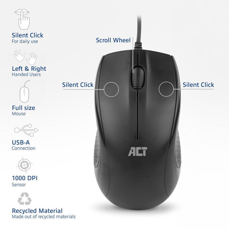 Load image into Gallery viewer, Act wired full-size optical mouse 1000 dpi, silent click
