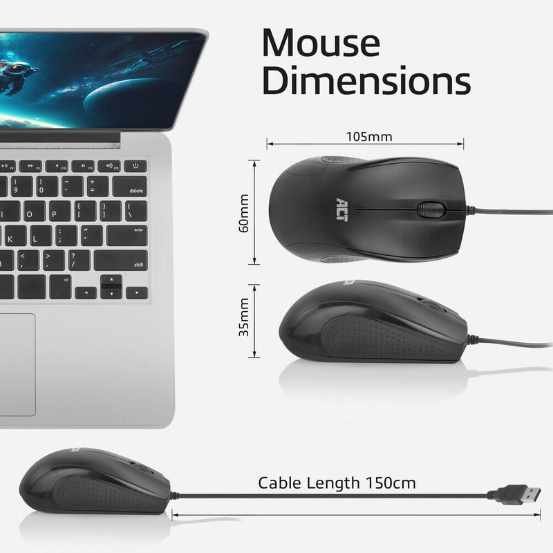 Load image into Gallery viewer, Act wired full-size optical mouse 1000 dpi, silent click
