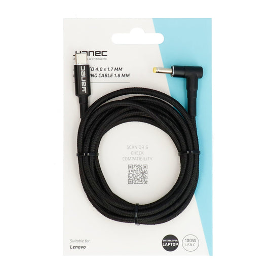Yanec usb-c naar 4.0 x 1.7 mm laadkabel 1.8m