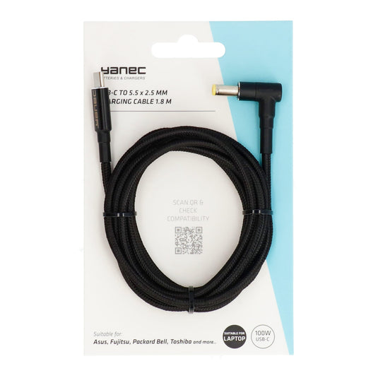 Yanec usb-c naar 5.5 x 2.5 mm laadkabel 1.8m