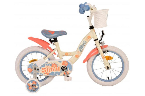 Disney Stitch Kinderfiets - Meisjes - 14 inch - Crème Koraal Blauw