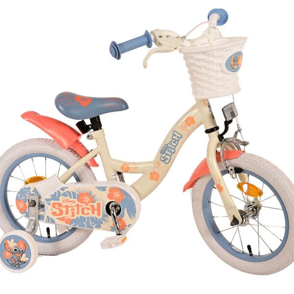 Disney Stitch Kinderfiets - Meisjes - 14 inch - Crème Koraal Blauw