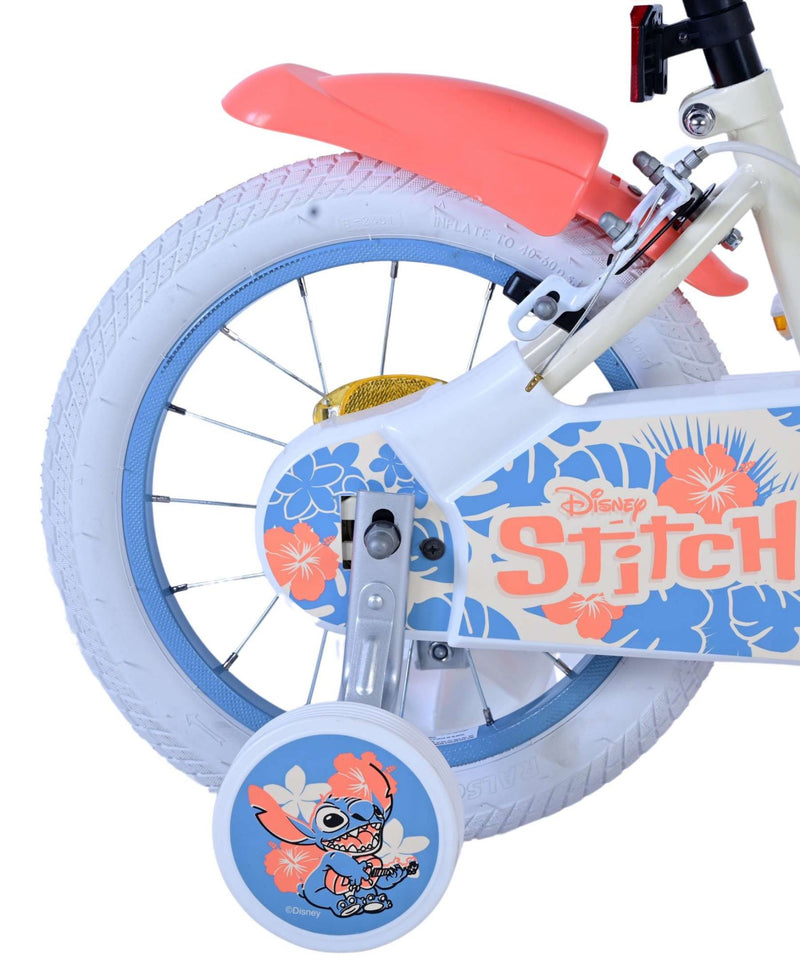 Load image into Gallery viewer, Stitch disney kinderfiets - meisjes - 14 inch - crème koraal blauw - twee handremmen
