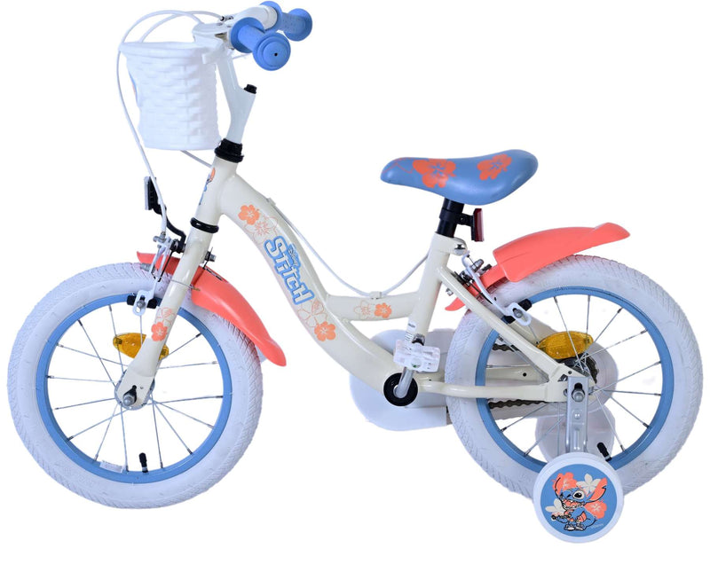 Load image into Gallery viewer, Stitch disney kinderfiets - meisjes - 14 inch - crème koraal blauw - twee handremmen
