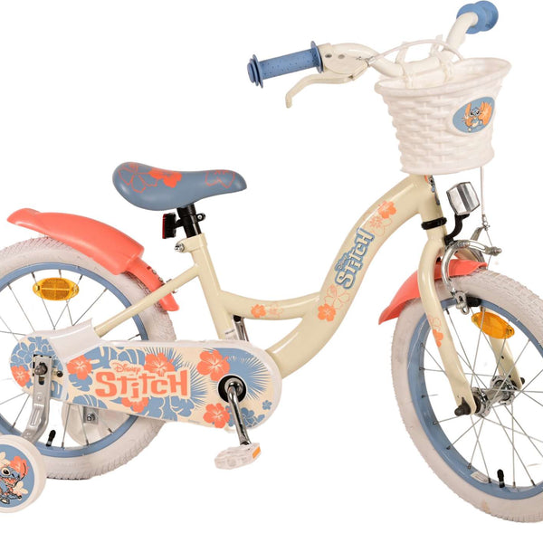 Disney Stitch Kinderfiets - Meisjes - 16 inch - Crème Koraal Blauw