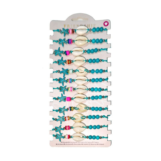 Mode armbanden - blauwe kralen met schelpen zeester