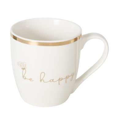 Boltze home mok davina be happy smile 400ml ã˜9,5xh10cm beige goud