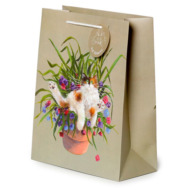 Load image into Gallery viewer, Kim haskins kat in plantenpot groen - cadeautasje large

