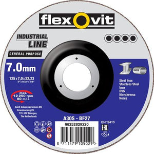 Flexovit abs industrial 125x7x22.23 a30s t27 st rvs | 10 stuks