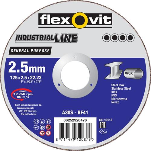 Flexovit dss industrial 125x2.5x22.23 a30s t41 st rvs | 25 stuks