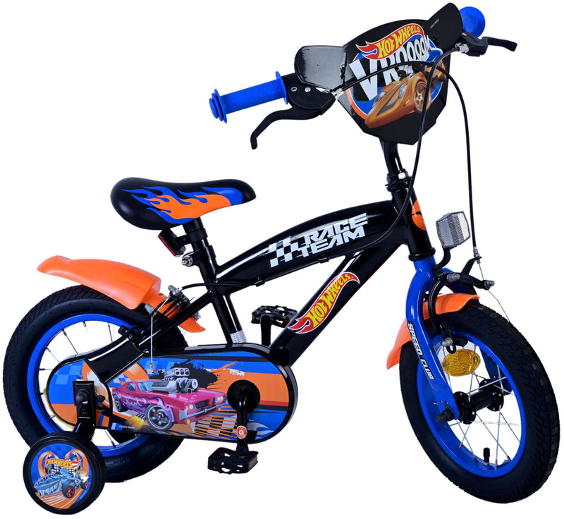 Load image into Gallery viewer, Volare hot wheels kinderfiets - jongens - 12 inch - zwart oranje blauw - twee handremmen
