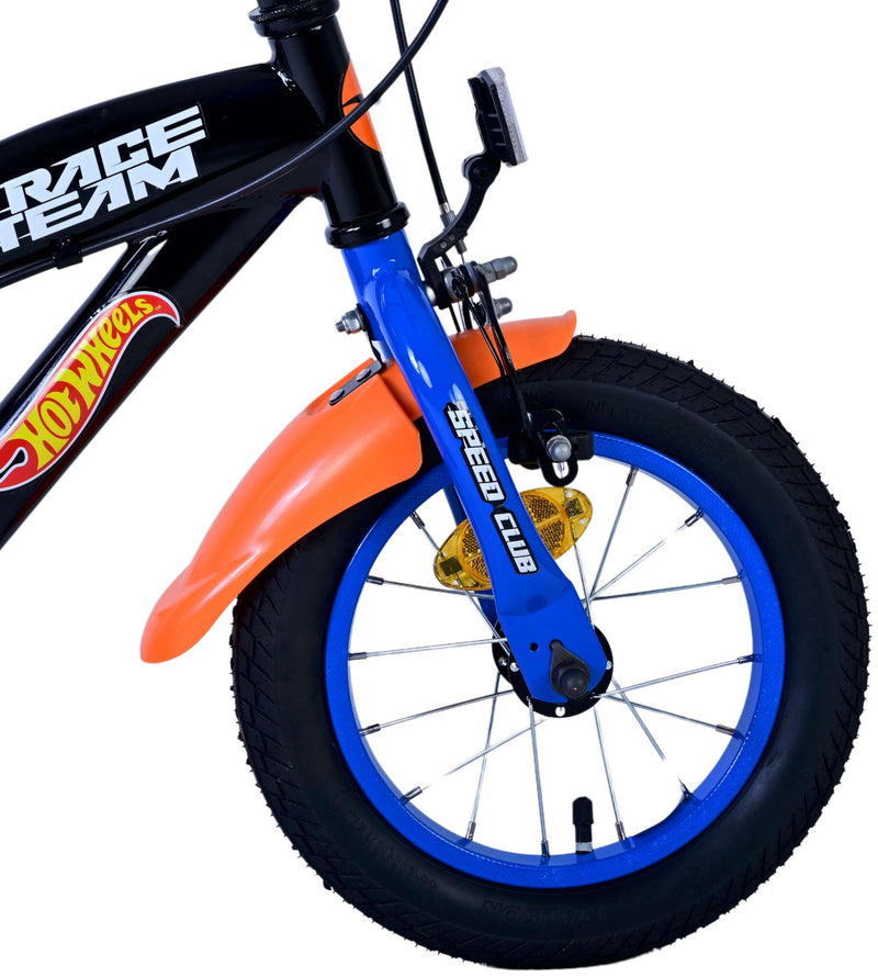 Load image into Gallery viewer, Volare hot wheels kinderfiets - jongens - 12 inch - zwart oranje blauw - twee handremmen
