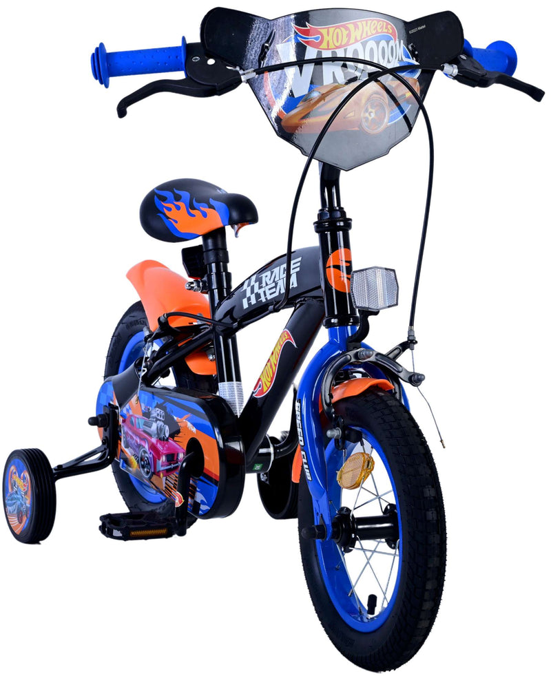 Load image into Gallery viewer, Volare hot wheels kinderfiets - jongens - 12 inch - zwart oranje blauw - twee handremmen

