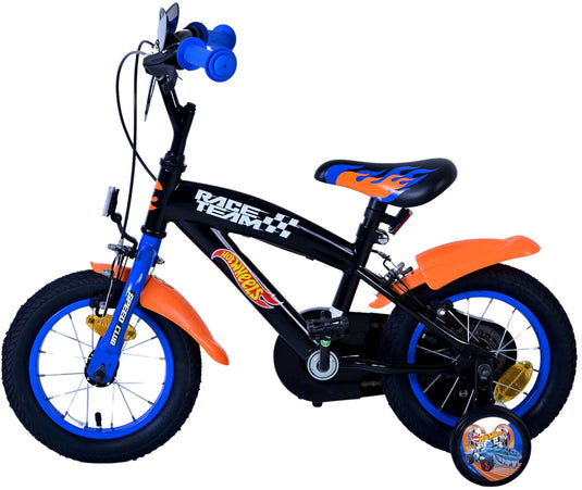 Volare hot wheels kinderfiets - jongens - 12 inch - zwart oranje blauw - twee handremmen