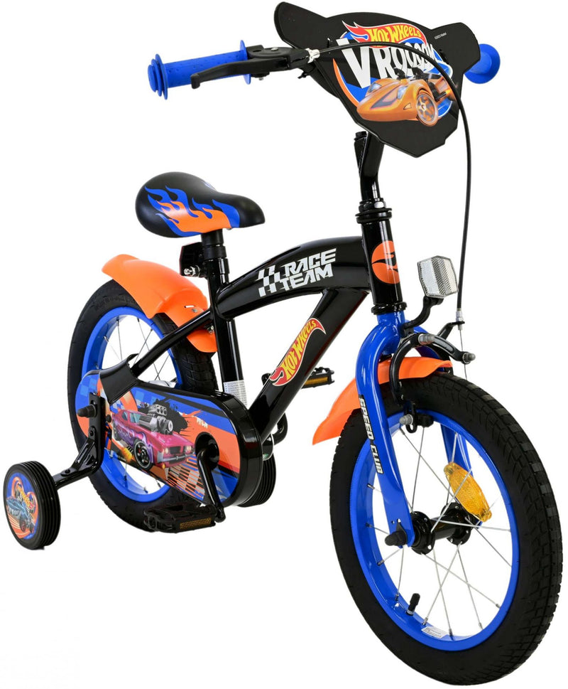 Afbeelding laden in galerijviewer, Volare hot wheels kinderfiets - jongens - 14 inch - zwart oranje blauw
