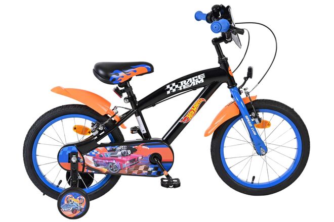 Afbeelding laden in galerijviewer, Heiße räder hot wheels kinderfiets - jongens - 16 inch - zwart oranje blauw - twee handremmen
