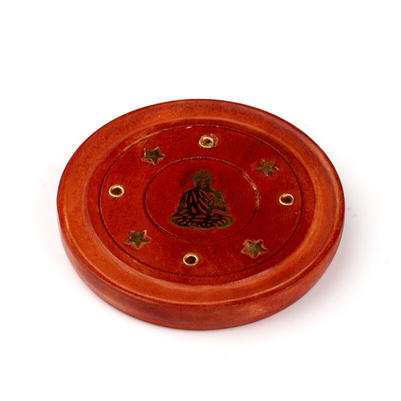 Load image into Gallery viewer, Mango hout ronde wierookhouder boeddha inleg
