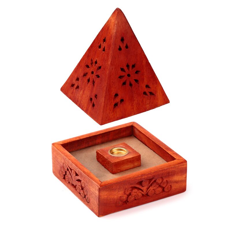 Load image into Gallery viewer, Mango hout piramide wierookhouder kegels bloem lijstwerk
