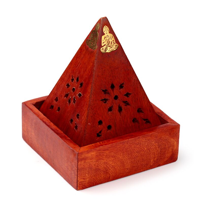Load image into Gallery viewer, Mango hout piramide wierookhouder kegels boeddha
